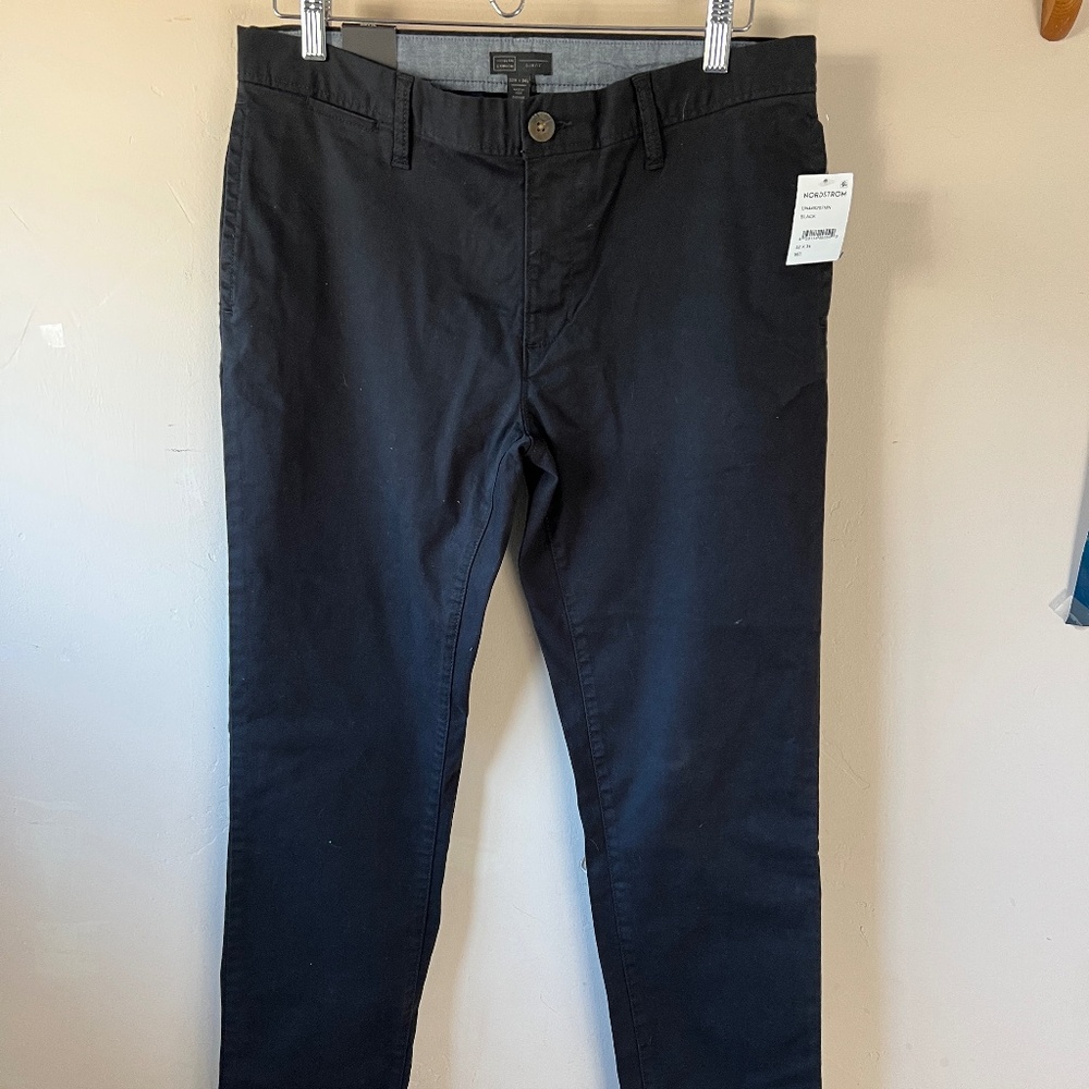 NWT 14th & Union Mens Slim Fit Black Chino Pants 32W x 34L Business Casual - Picture 2 of 5